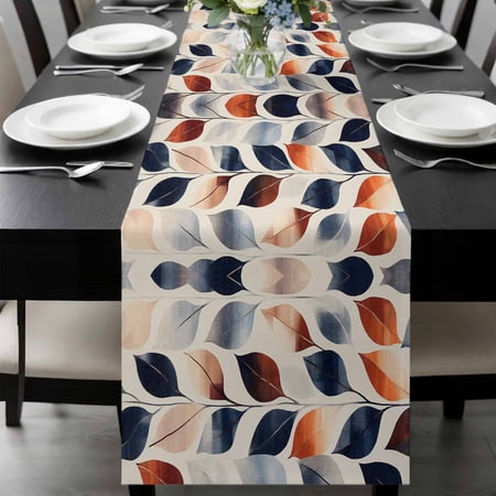 Navy Blue Burnt Orange Botanical Table Runner 120 Inches Long, Vintage Leaves Kitchen Coffee Dining Table Decoration for Home Party Birthday Wedding Home Decor 13x120 Inches