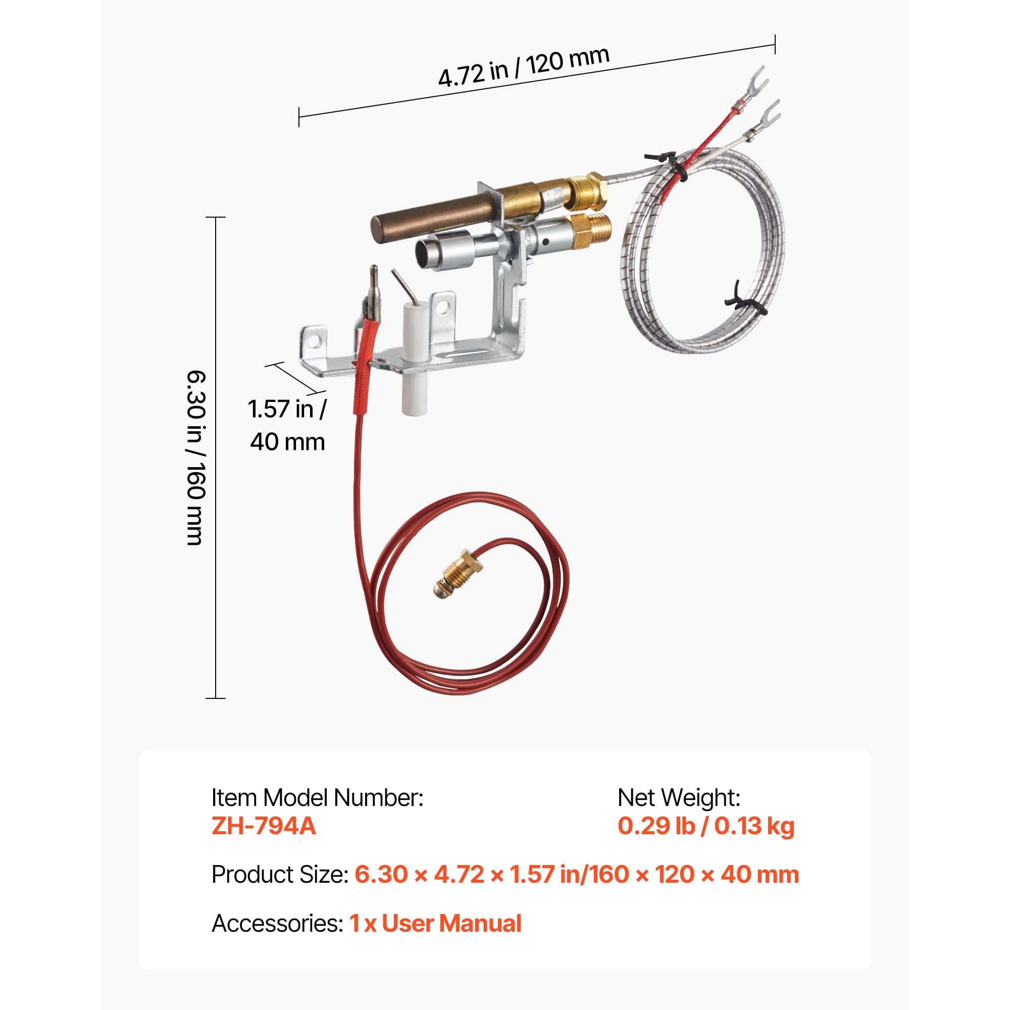 Natural Gas Fireplace Pilot Ignition Assembly, 33in Thermocouple + 20in Thermopile, OEM Replacement Flame Monitoring for Gas Fireplace Heating Unit