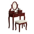 thumbnail image 6 of Vanity Table Set with 5 Drawers, Makeup Dressing Table w/Cushioned Stool, Girls Women Dressing Desk Set with Oval Mirror, Cherry, 6 of 7
