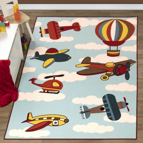 Lil Flyer Non-Slip Kids' Indoor Washable Area Rug By Blue Nile Mills