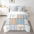 thumbnail image 3 of Manfei Teens Love Heart 7-Piece Twin Bedding Sets, Vintage Stripes Art Bedding Comforter Set, Blue Patchwork Plaid Reversible Sheet Sets, Luxury Bedroom Decor, 3 of 8