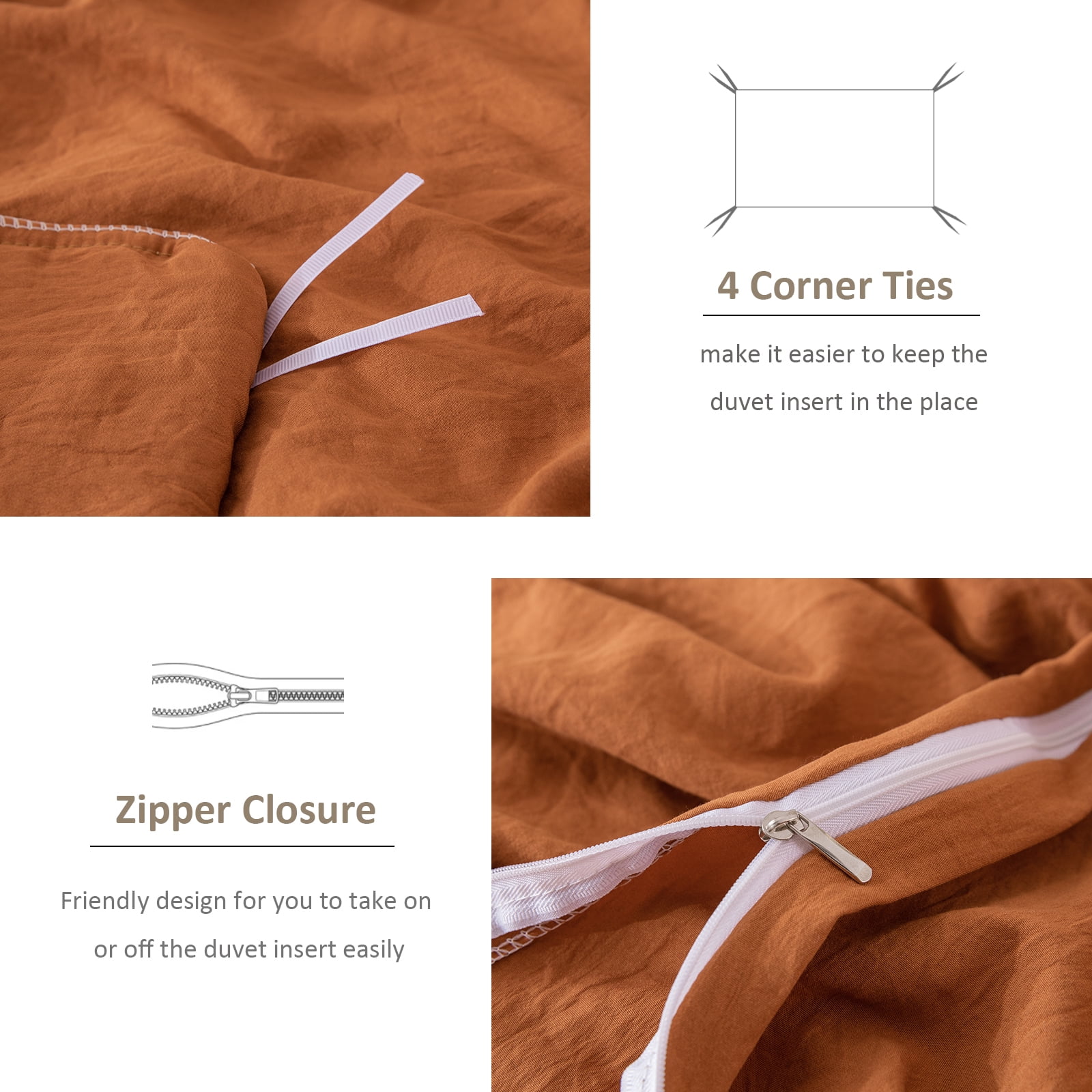 Move Over Burnt Orange Bedding Sets King Washed Microfiber Macrame Tassel Pattern Boho Duvet Cover Set No Filling
