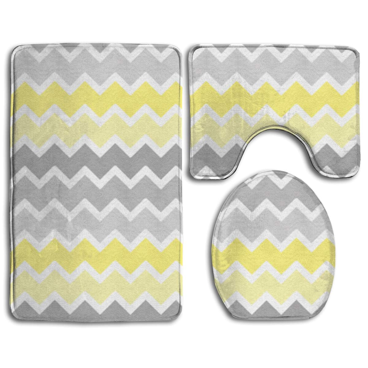 GOHAO Yellow Grey Gray Patterns 3 Piece Bathroom Rugs Set