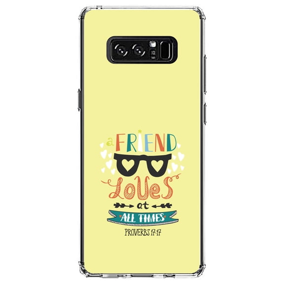 DistinctInk Clear Shockproof Hybrid Case for Samsung Galaxy Note 8 - TPU Bumper, Acrylic Back, Tempered Glass Screen Protector - Proverbs 17:17 - A Friend Loves at All Times
