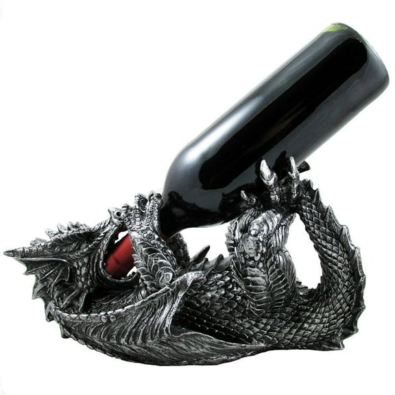 Medieval Dragon Wine Bottle Holder Statue in Mythical & Fantasy Bar or Kitchen Table Decoration As Gifts for Wine Lovers