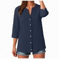 thumbnail image 1 of Womens 3/4 Sleeve Button Down Shirts Cotton Linen Tops V Neck Casual Loose Fit Blouses, 1 of 7