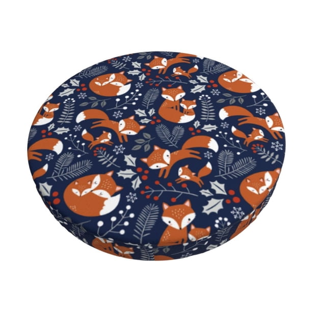 Disketp Cute Foxes Funda Redonda para Taburete, Funda de Cojín para Silla de Bar Suave y Elástica-13 inch