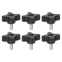 6 Pieces Star Knobs M6 x 12mm Plastic 4-Star Stud Knob Hand Tightening Clamping Screw Handle Black