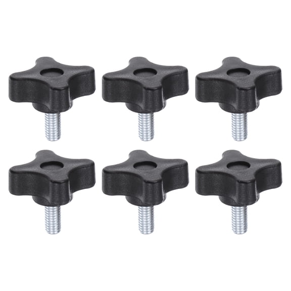 6 Pieces Star Knobs M6 x 12mm Plastic 4-Star Stud Knob Hand Tightening Clamping Screw Handle Black