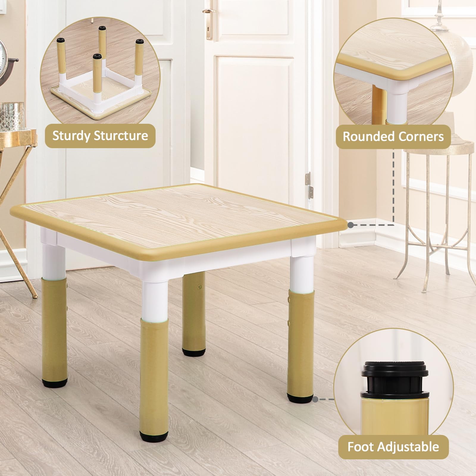 TROPOW Kids Table and Chairs,Height Adjustable Toddler Table and 4 Chair,Multi-Activity Table with Graffiti Desktop Non-Slip Legs for Ages 2-10,Children Activity Table for Daycare,Classroom,Home