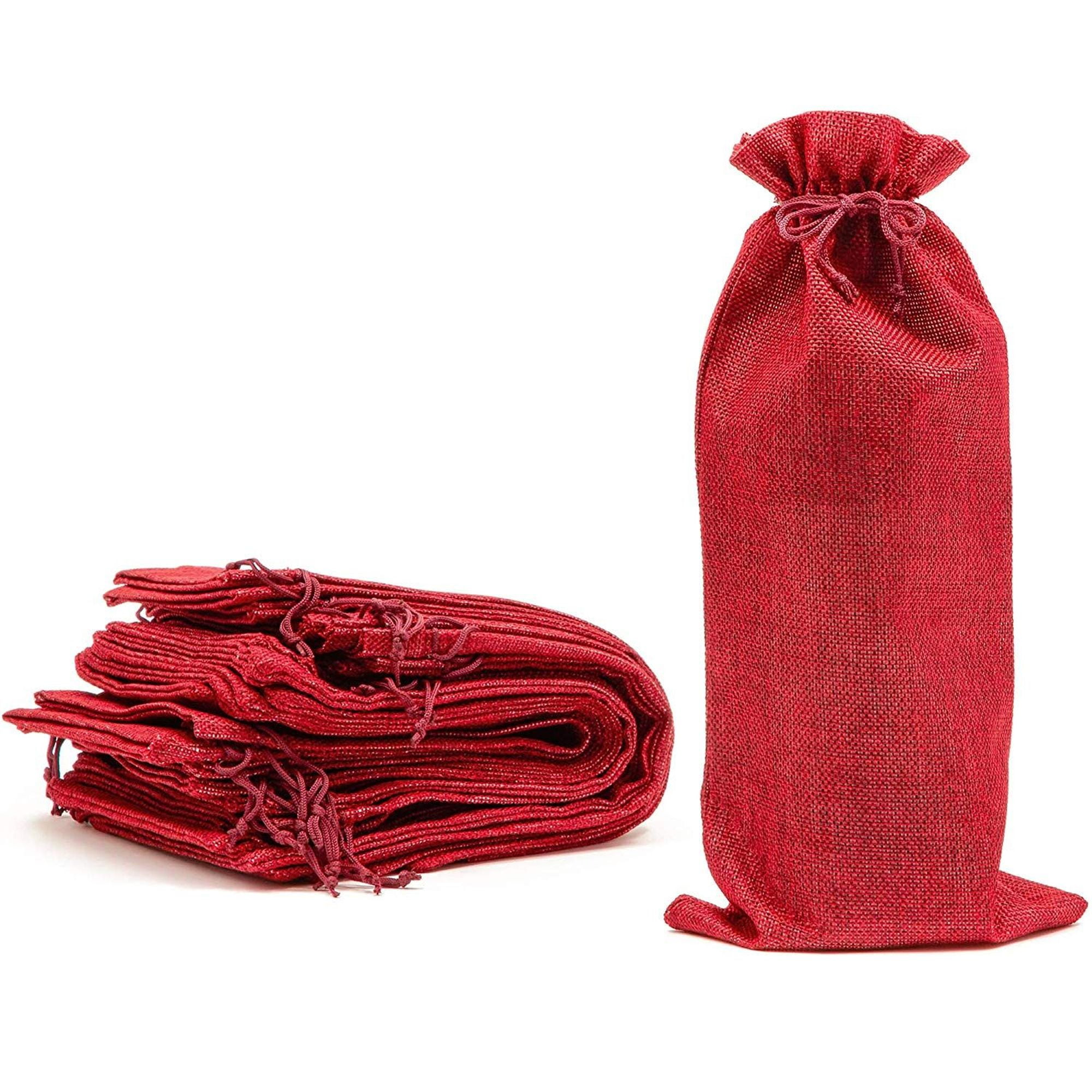12 Pack Burlap Wine Gift Bags with Jute Drawstring, 6 x 14 inch