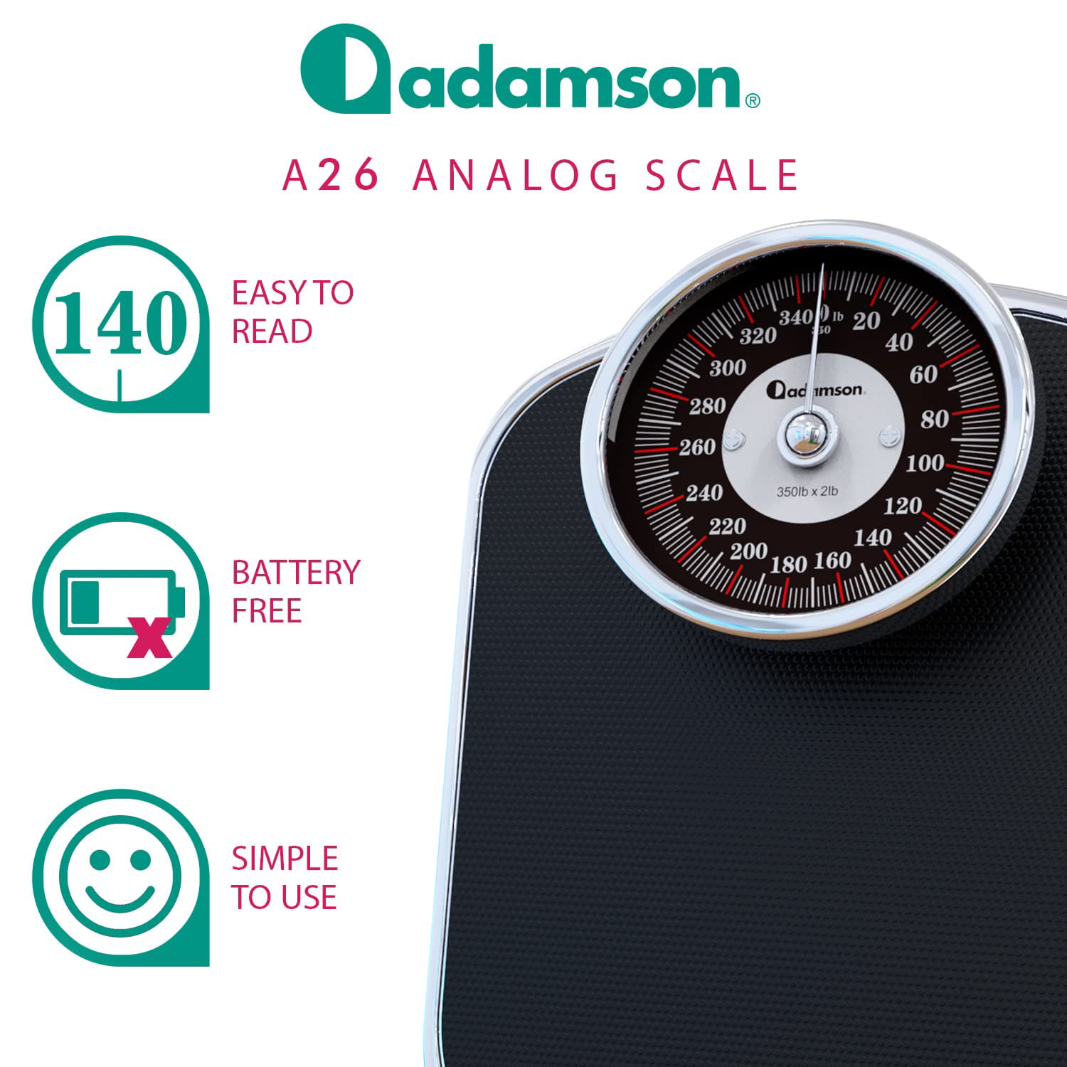 Adamson A24 Medical-Grade Scales for Body Weight - Up to 350 LB - New 2023  - Anti-Skid Rubber Surface Extra Large Numbers - High Precision Bathroom
