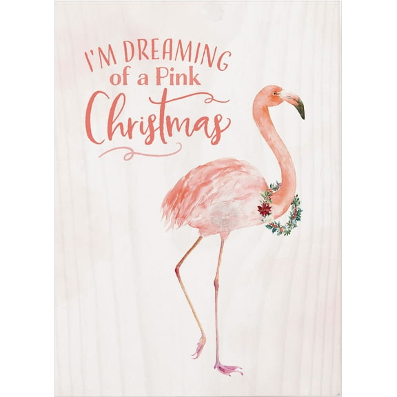 P. Graham Dunn Dreaming of Christmas Flamingo Pink 7.25 x 5.38 Pine Wood Tabletop Word Block Sign