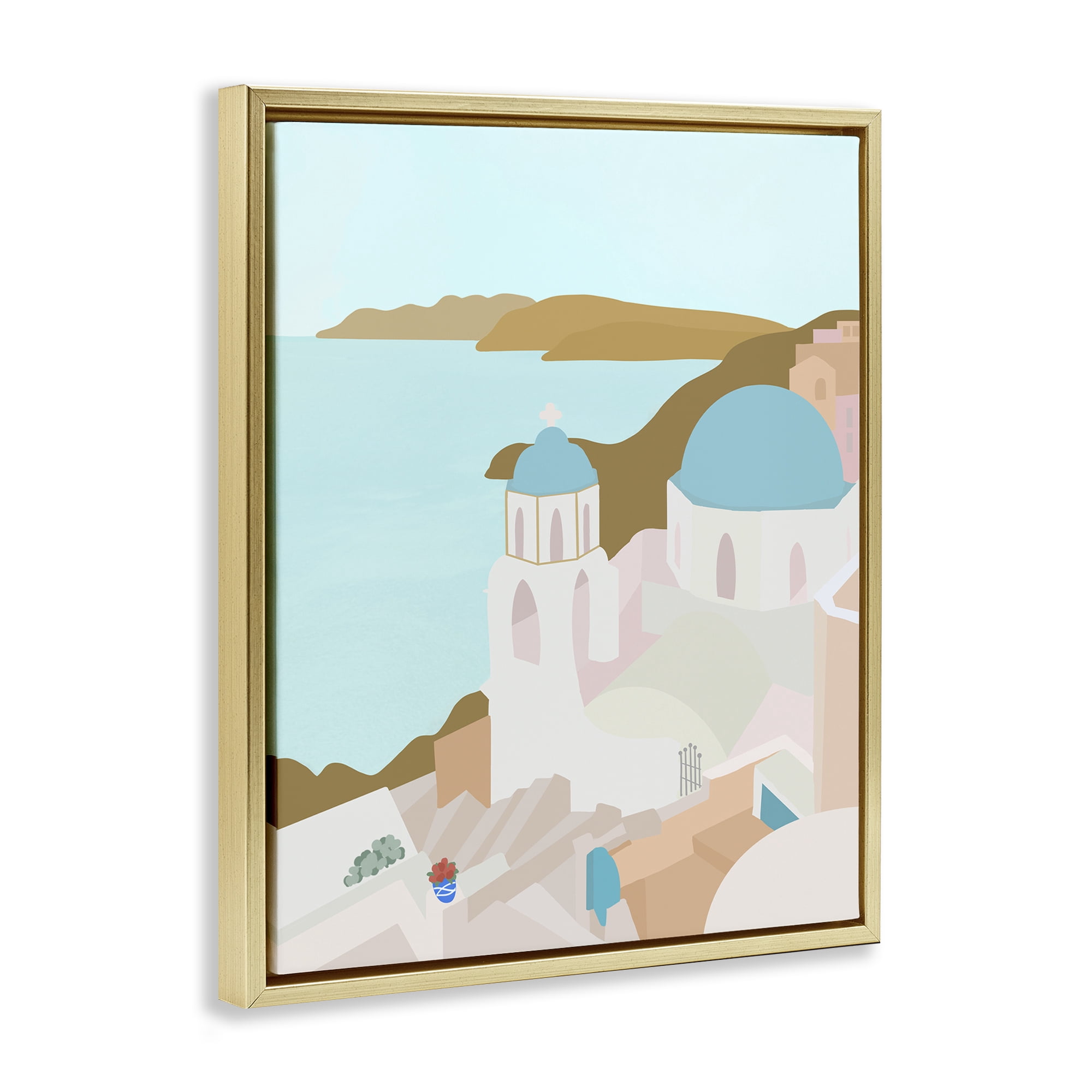 Stupell Industries Coastal Santorini Vibes Gold Framed Floater Canvas Wall Art, design by Anna Quach