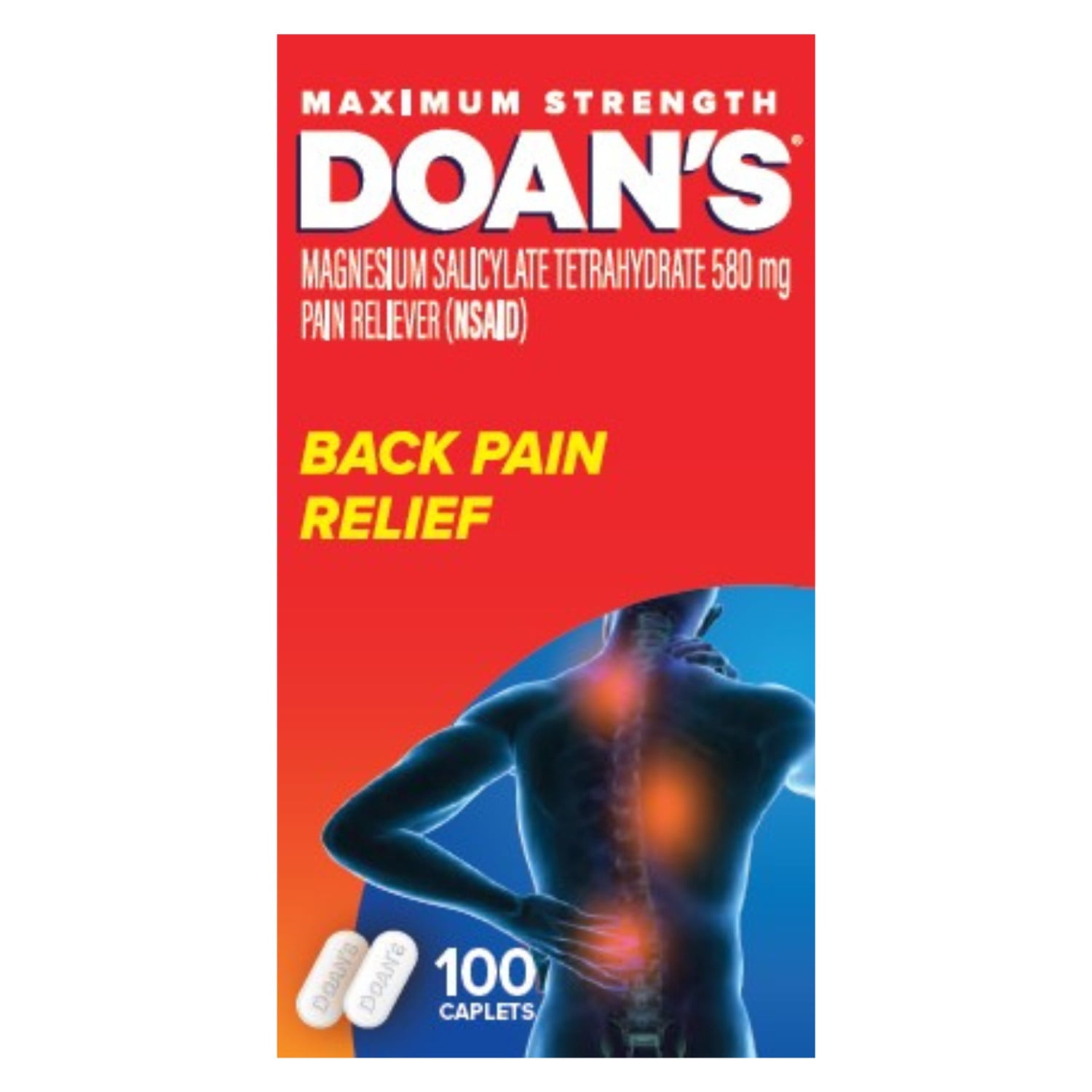 (3 pack) Doan's Maximum Strength Backache Pain Reliever Caplets, 100 Count