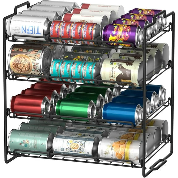 4 Tiers Stackable Can Rack Organizer, Wear-resistant Upgrade Beverage Food Can Dispenser Holder Holds up to 48 Cans for Kitchen Cabinet and Pantry (Silver)