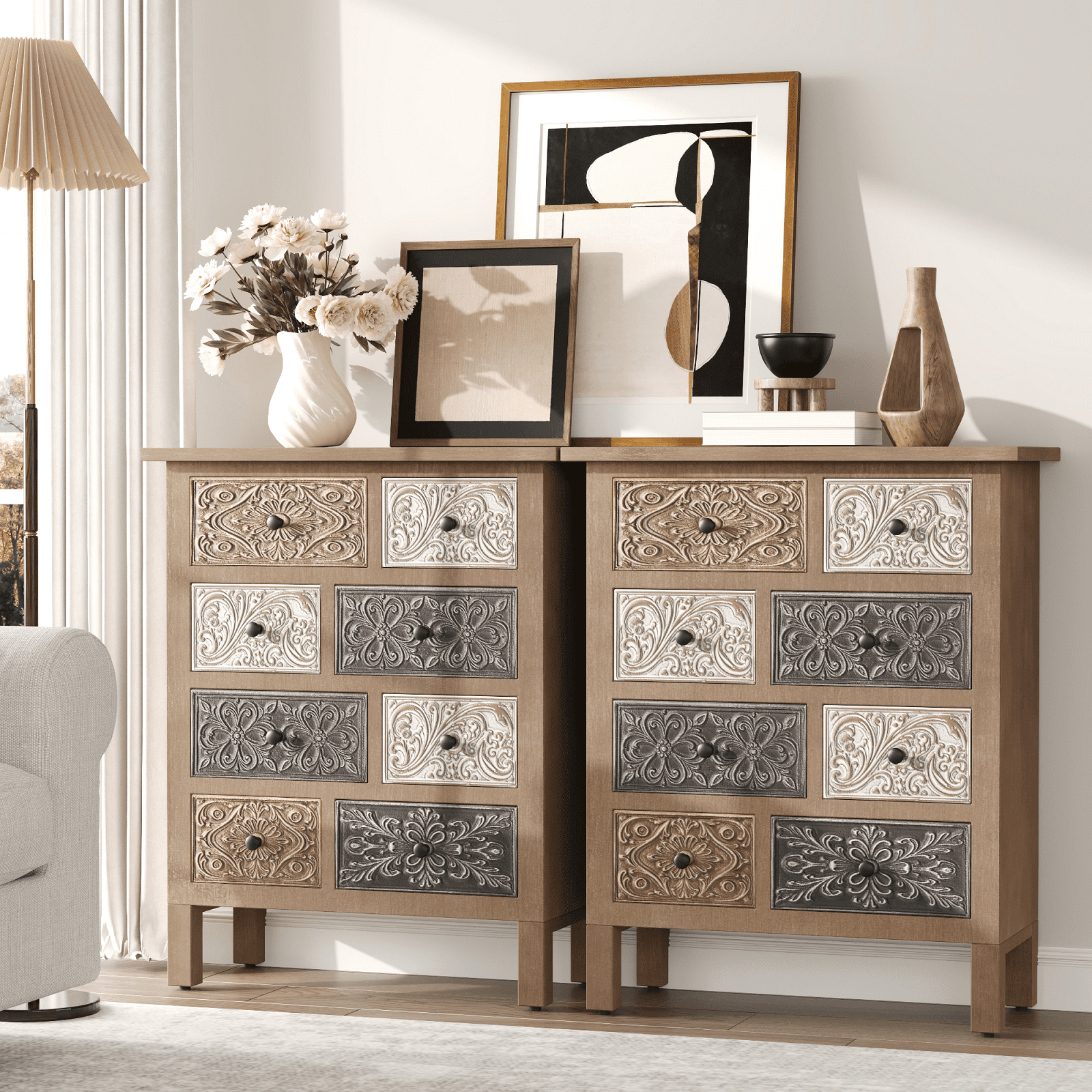 VENTOPYR 8 Drawer Dresser for Bedroom,Farmhouse Chest of Drawers with Vintage Engraved Pattern