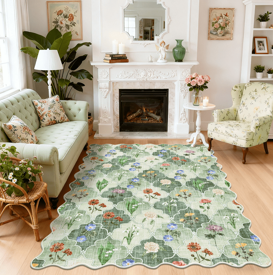 MJIAexp 5x7 Moroccan Floral Area Rug Washable Bedroom Rug Vintage Boho Area Rug Non-Slip Accent Throw Rug Stain Resistant Floor Carpet for Kitchen Entryway Living Room Office Green