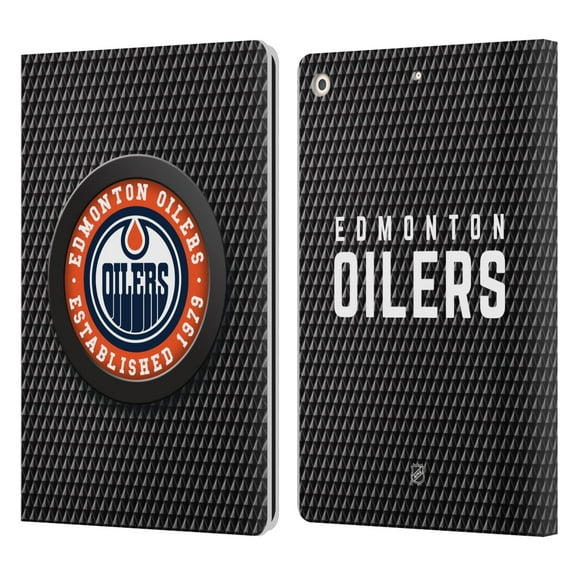 Head Case Designs Officially Licensed NHL Edmonton Oilers Puck Texture Leather Book Wallet Case Cover Compatible with Apple iPad 10.2 2019/2020/2021