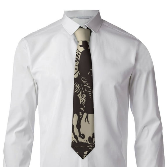 Goofa Western Desert Cowboy Pattern Men's Necktie Classic Silk Tie Woven Jacquard Neck Ties Necktie for Business and Wedding Formal Neckties