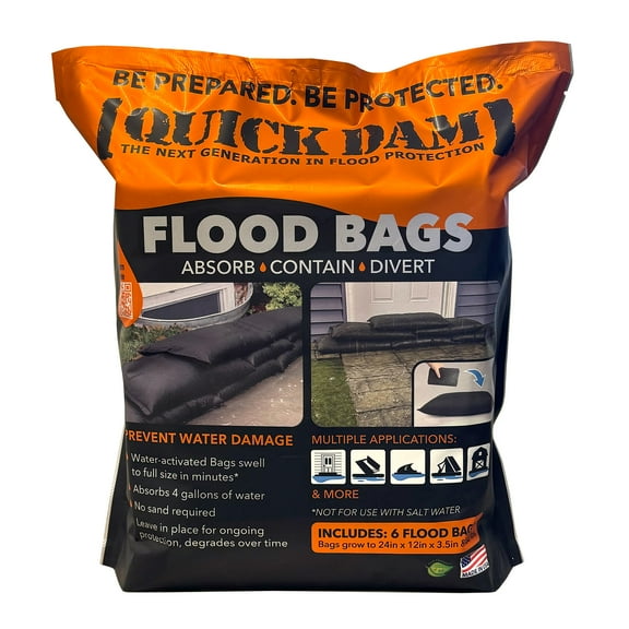 Quick Dam Flood Bags, 12" x 24" x 3.5", 6/Pack