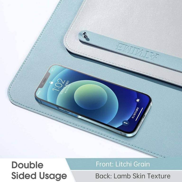Dual Sided Desk Pad EMINTA Ultra Thin Waterproof PU Leather Mouse Pad Blotter Protector Desk Writing Mat for Office Home Light Blue Silver 31.5 x