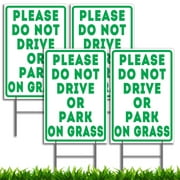 Vibe Ink 4 Pack 12x18" Please Do Not Drive Or Park On Grass Plastic Yard Sign with 15-inch H-Stake Included