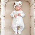 thumbnail image 2 of larppty Infant Baby Girl Fall Outfit Romper Footies Solid Color Frills Ruffle Trim Jumpsuit Bodysuit Newborn Winter Clothes, 2 of 7