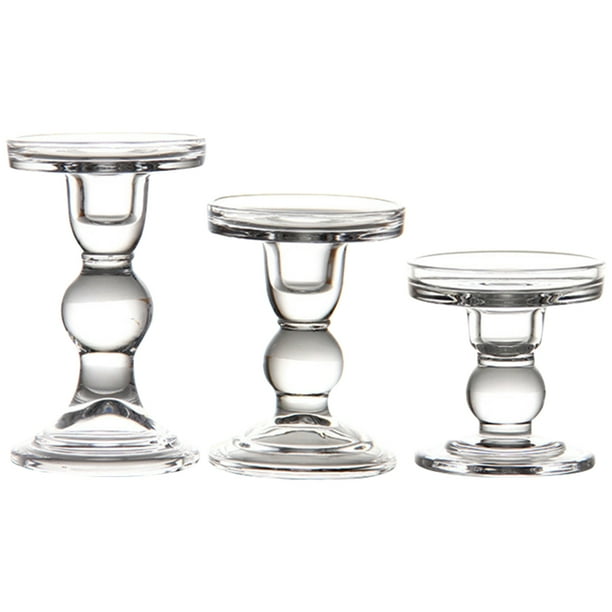 HOMEMAXS 3Pcs Glass Candle Holders Clear Candlesticks Pillar Candleholder Taper Candle Tea Light