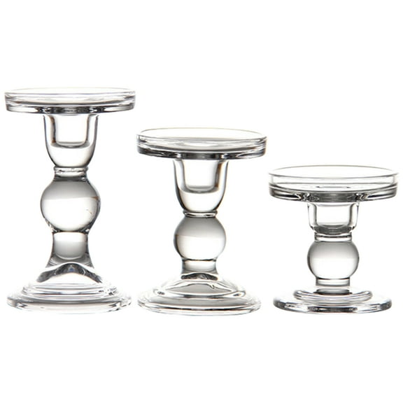 3Pcs Glass Candle Holders Clear Candlesticks Pillar Candleholder Taper Candle Tea Light Candle Holders