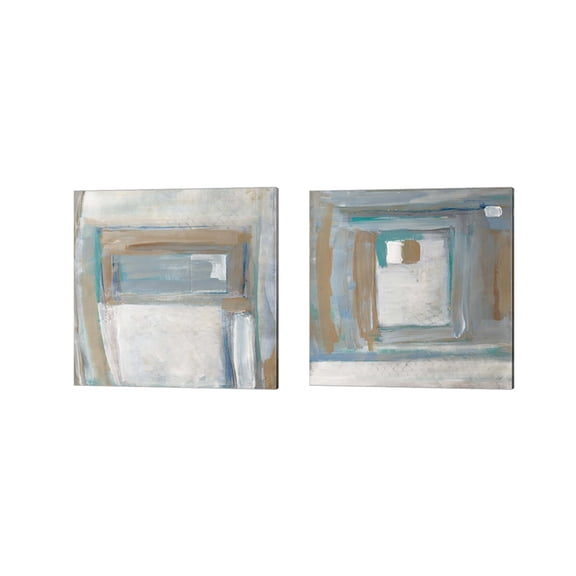 Great Art Now Grey Squares by Merri Pattinian 2 Piece Canvas Art Set Each 14"W x 14"H