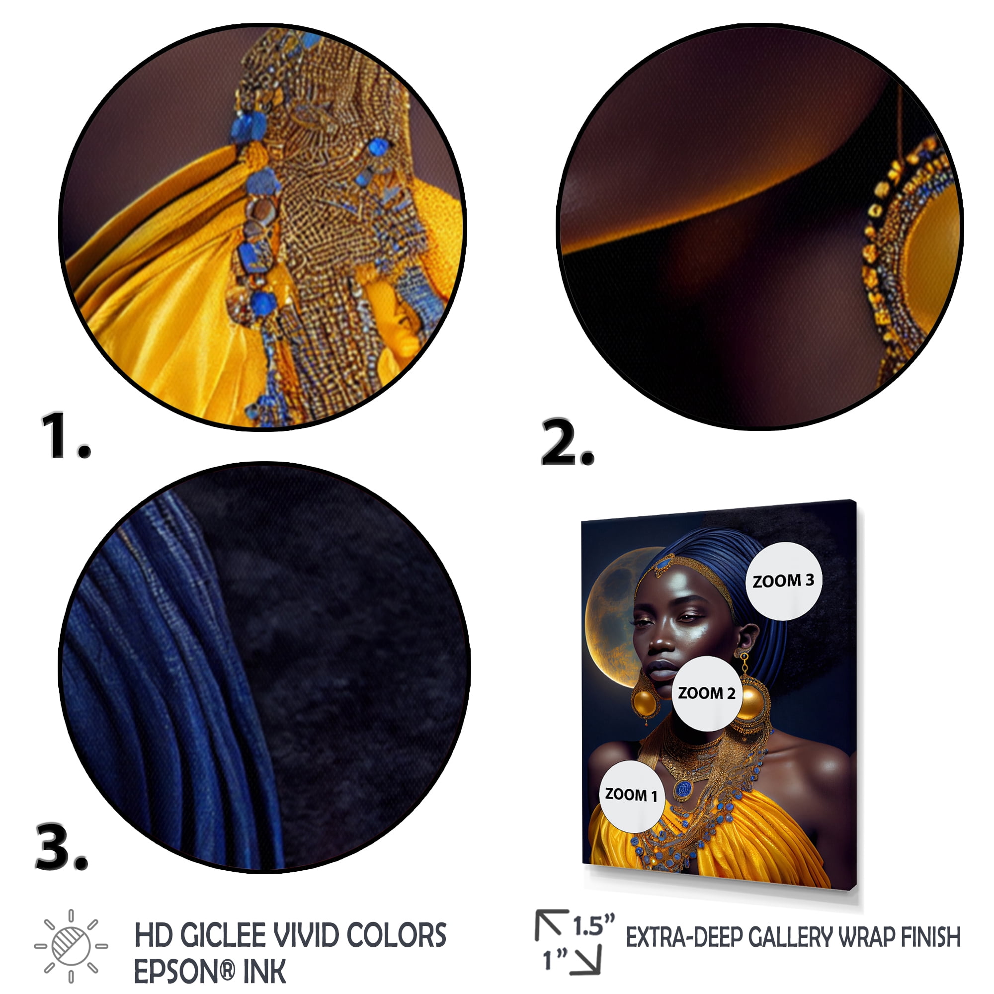 Designart Blue Queen African Woman Under Moon I Canvas Wall Art