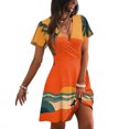 thumbnail image 2 of Summer Dresses for Women Hawaiian Printed V Neck Short Sleeve Fashion Flowy Wrap Dress Party Beach Sundress, 2 of 5
