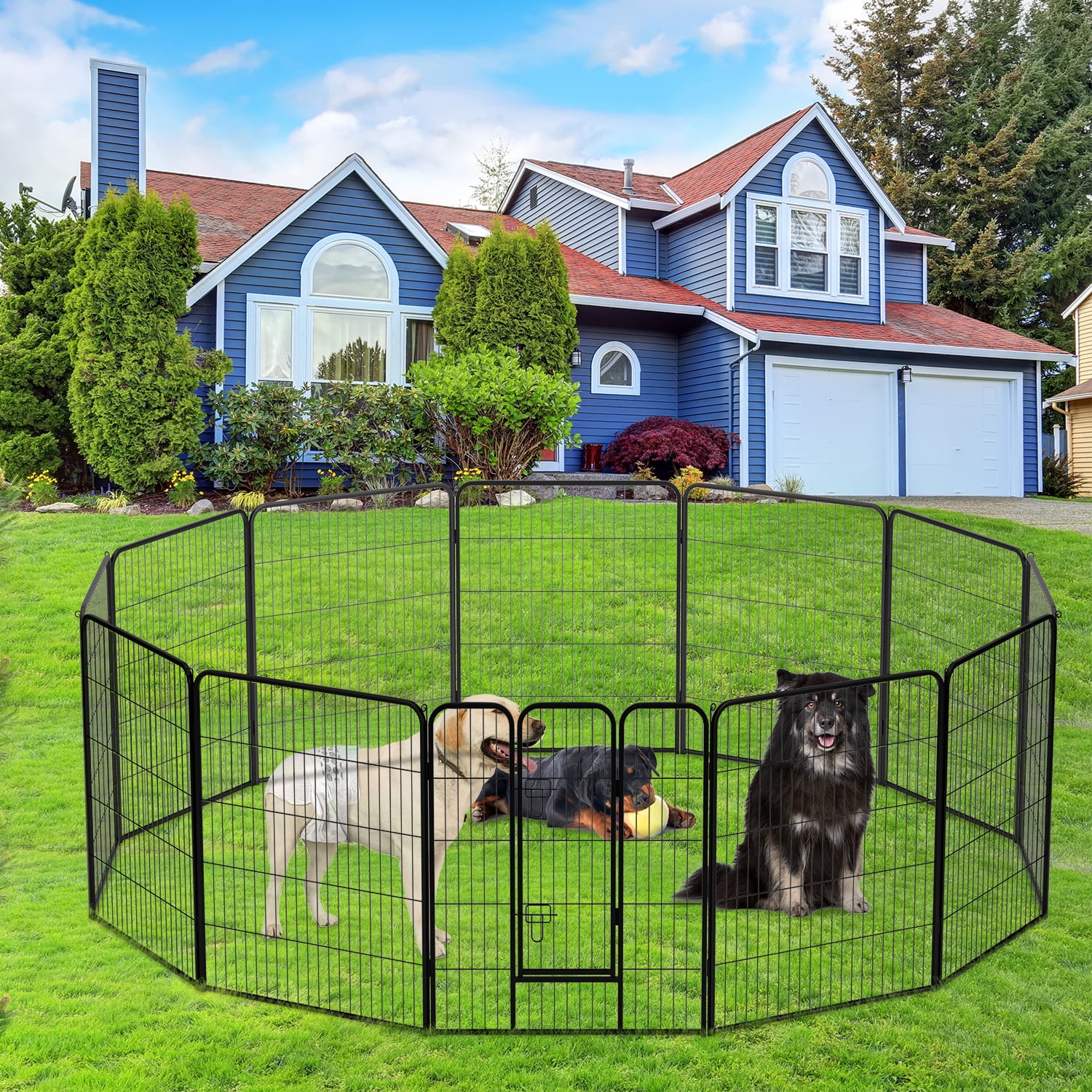 Large Dog Fence 12-Panel 40" Metal Dog Playpen for Small, Medium, Large Dogs , Portable Pet Exercise Pen Indoor/Outdoor Use（Black）
