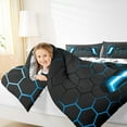 thumbnail image 5 of Feelyou 3D Blue Gamepad Queen Comforter Set for Boy, Video Games Controller Bedding Sets, Neon Gradient Honeycomb Reversible Bedding Comforter Set, Lightweight Room Decor, 3pcs, 5 of 9