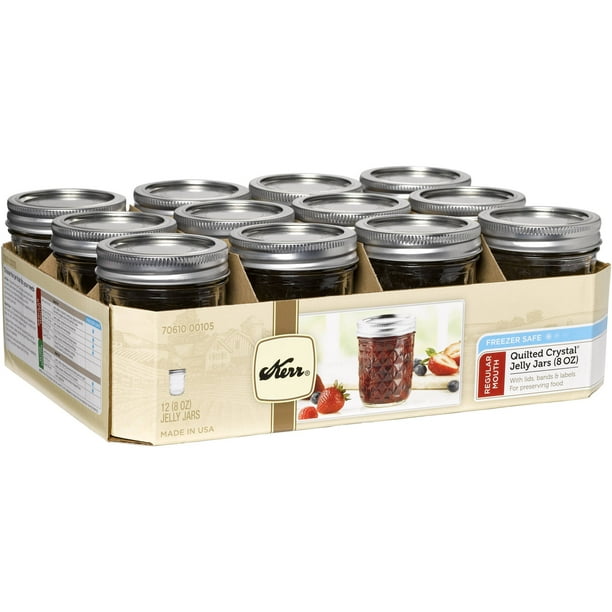 Kerr Quilted Crystal Jelly Jars, 8 Ounces, Pack of 12