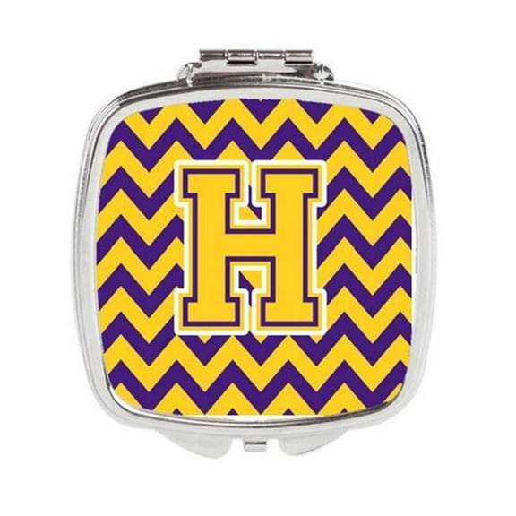 Carolines Treasures  Letter H Chevron Purple & Gold Compact Mirror - 3 x 0.3 x 2.75 in.