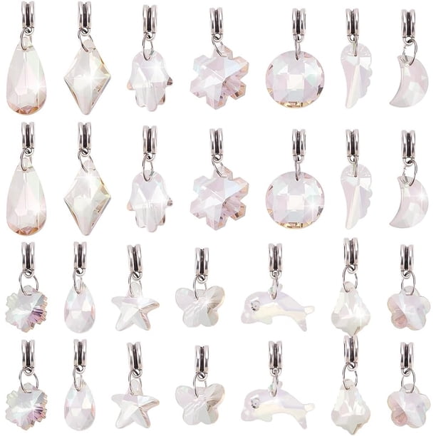 28 colgantes de cristal facetado con 14 estilos de flores, estrellas, lágrima, luna y mariposa.