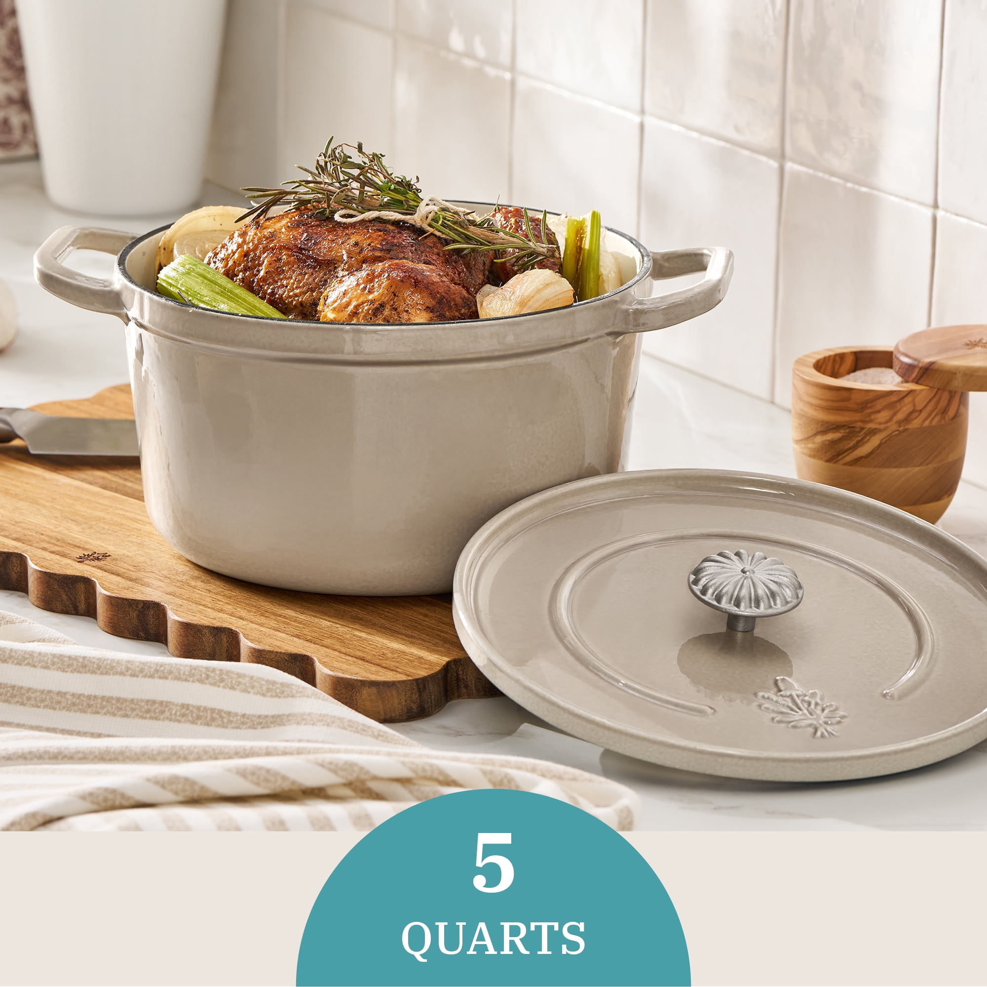 The Pioneer Woman 5-Quart Enameled Cast Iron Dutch Oven with Lid, Taupe