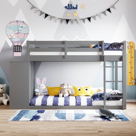 UWR-Nite Twin Bunk Beds for Kids  Wood Twin Over Twin Bunk Bed Frame with 4 Drawers and 3 Shelves for Kids  Teens  Adults