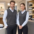 thumbnail image 6 of Toptie Men Business V-Neck Knitted Sweater Vest, Cotton Fit Casual Solid Plain Sleeveless Pullover-Black-M, 6 of 8