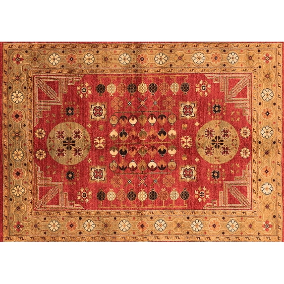 Ahgly Company Indoor Rectangle Oriental Orange Industrial Area Rugs, 7' x 9'