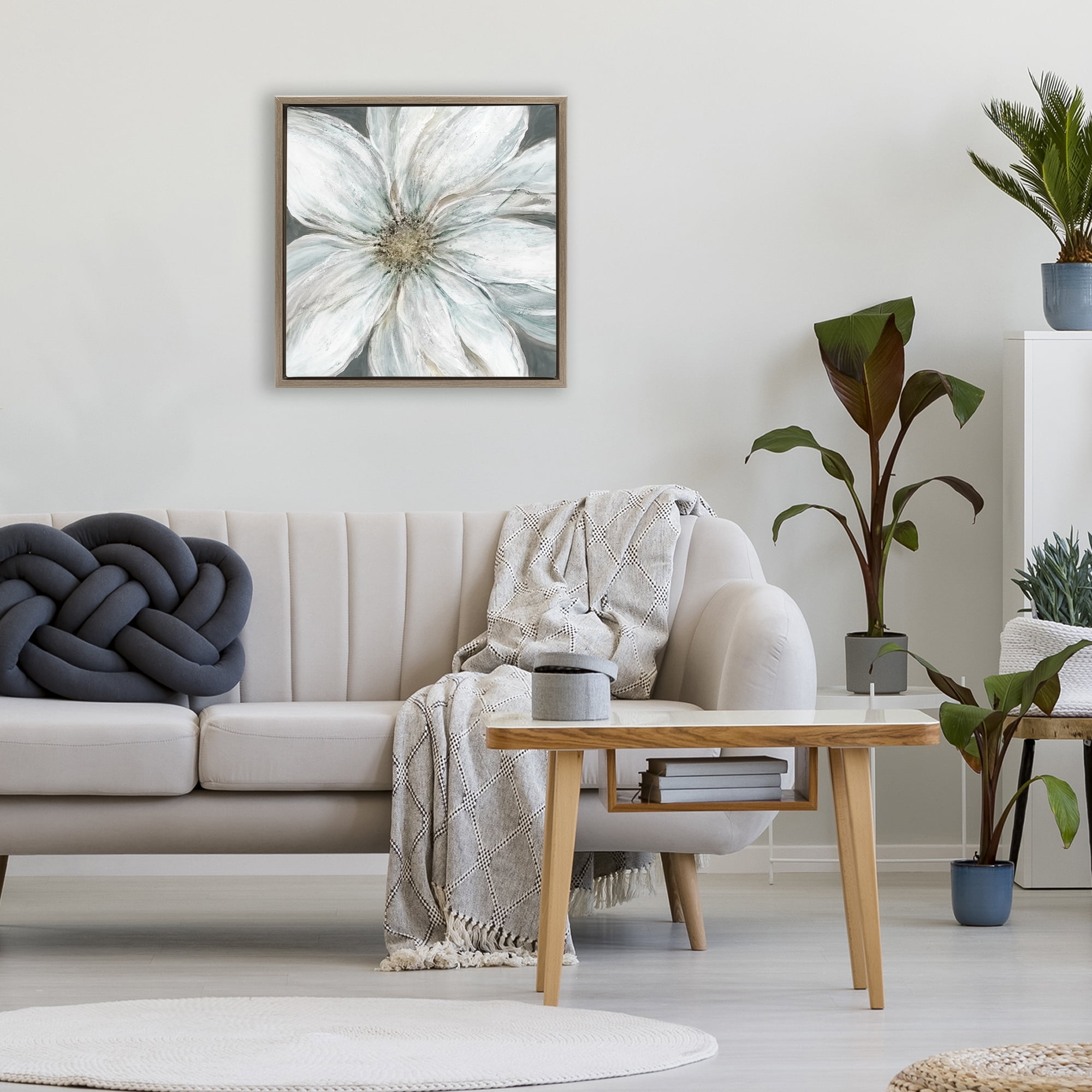 Stupell Industries Large White Flower Closeup Brown Framed Floater Canvas Wall Art, design by Carol Robinson