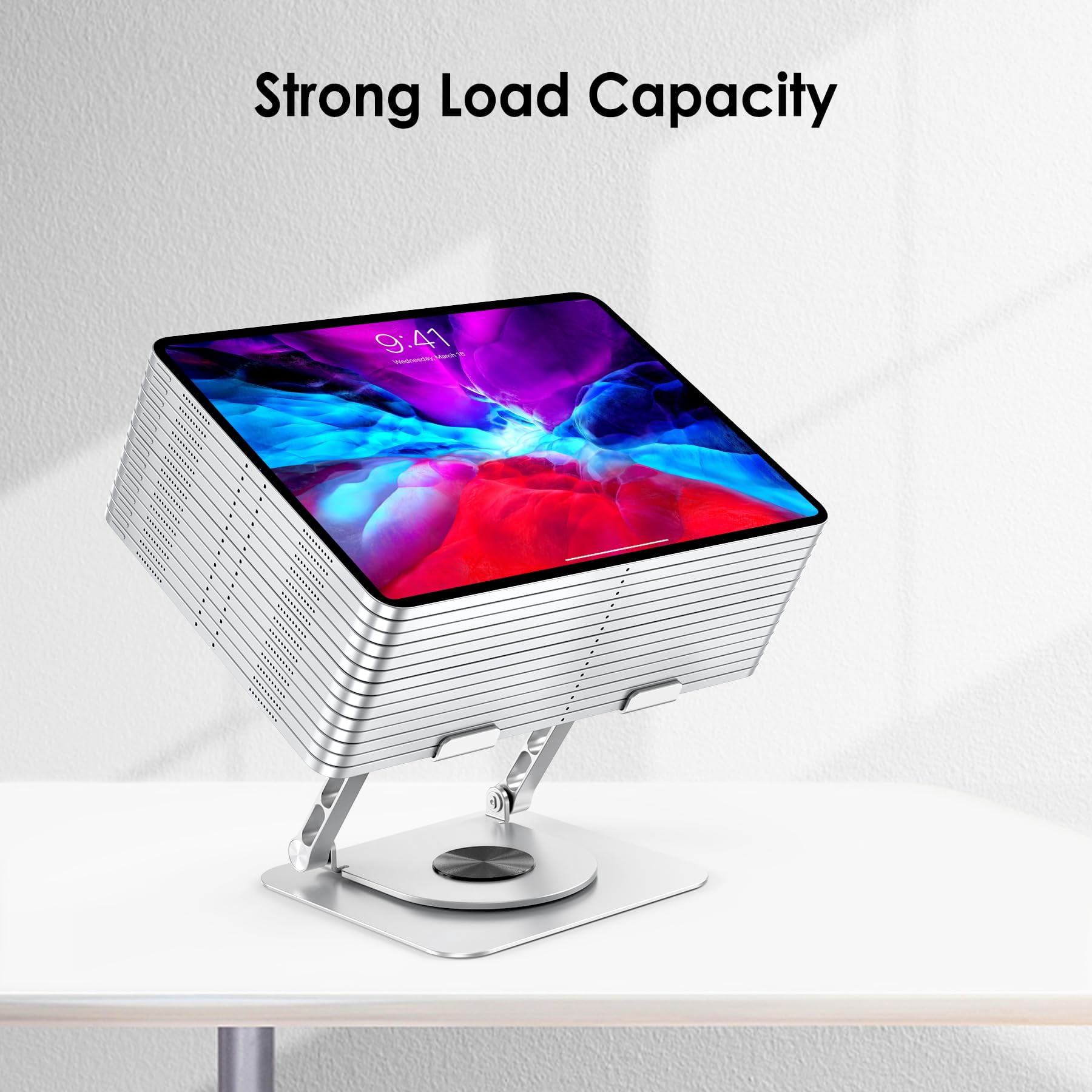 CreaDream Laptop Stand for Desk, 360 Rotating Adjustable Computer Stand, Aluminum Foldable Laptop Riser Holder Compatible with MacBook Air Pro, Dell XPS, HP Notebook (10-17.3'') -Silver