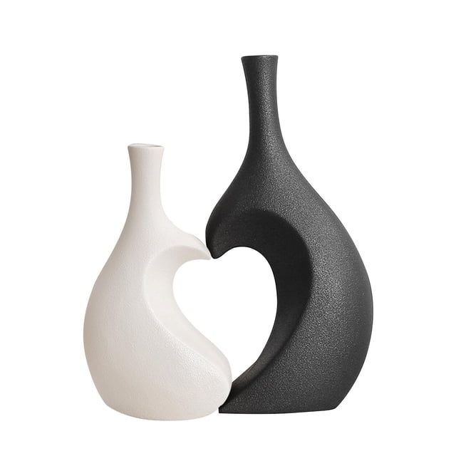 Juego de jarrones de cerámica, jarrón decorativo, jarrón artificial, porta flores secas, flor Blanco negro