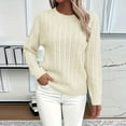 thumbnail image 2 of Women's Fall Winter Solid Color Long Sleeve Knit Sweater Round Neck Casual Pullover Top for Layering Winter Clothes,Beige,Size 2XL, 2 of 5