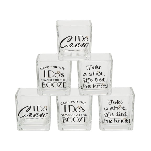 Fun Express Wedding Favor Square Shot Glasses with Sayings - 3 Count
