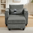 thumbnail image 5 of Harper & Bright Designs Convertible Chaise Lounge Indoor, Corduroy Single Sofa with USB Ports, Accent Chair Sleeper Sofa Bed with Two Cup Holders, Phone Holder and Storage, Grey, 5 of 14