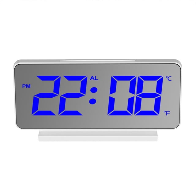 Advancent Despertador LED Digital recargable despertador dormitorio cabecera termómetro Snooze espejo decoración relojes multifuncionales Decoración del hogar Pantalla azul