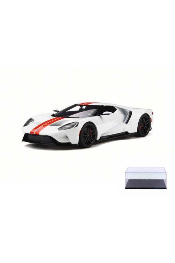 Diecast Car & Display Case Package - 2017 Ford GT, White w/ Red - GT Spirit GT097 - 1/18 Scale Resin Collectible Vehicle Replica w/Display Case